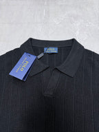 Ralph Lauren ribbed knit polo shirt in dark charcoal with spread collar and buttons