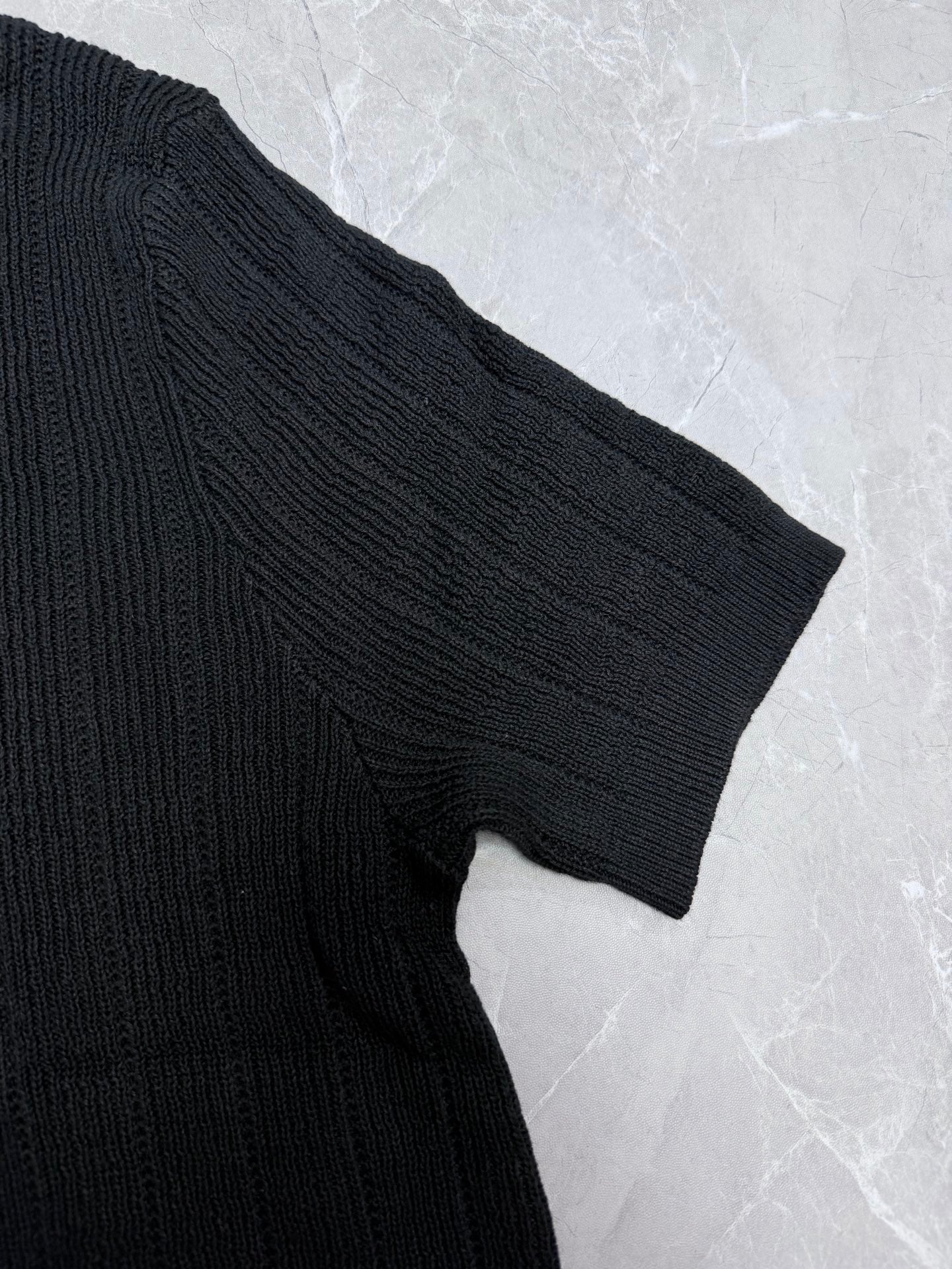 Ralph Lauren knit polo shirt short sleeve in dark charcoal with ribbed cuff