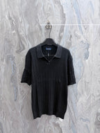 Ralph Lauren knit polo shirt in dark charcoal with short sleeves and button placket