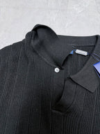 Ralph Lauren knit polo collar with button placket and ribbed texture in dark charcoal