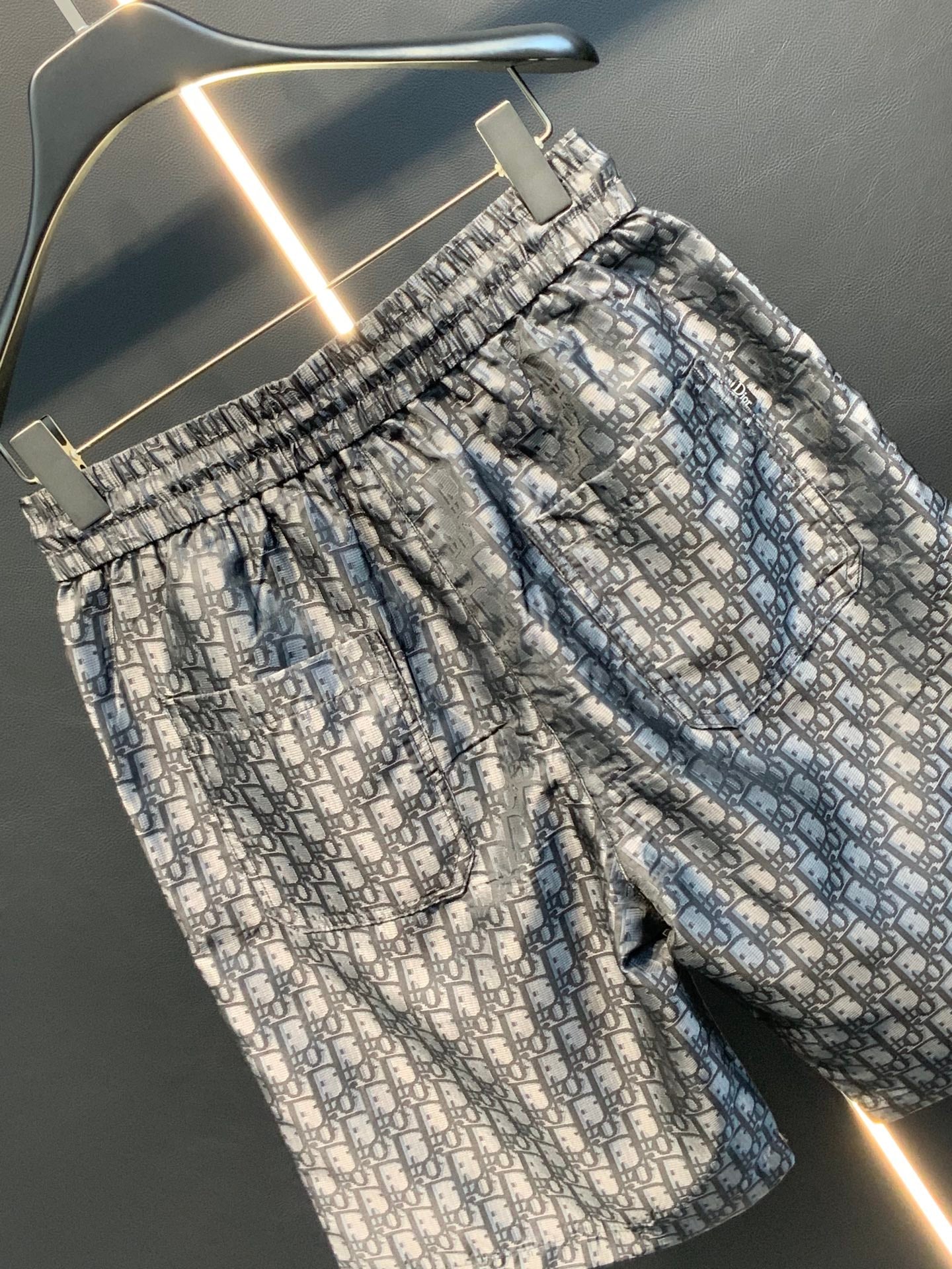 Dior patterned pants with elastic waistband and blue-gray monogram print