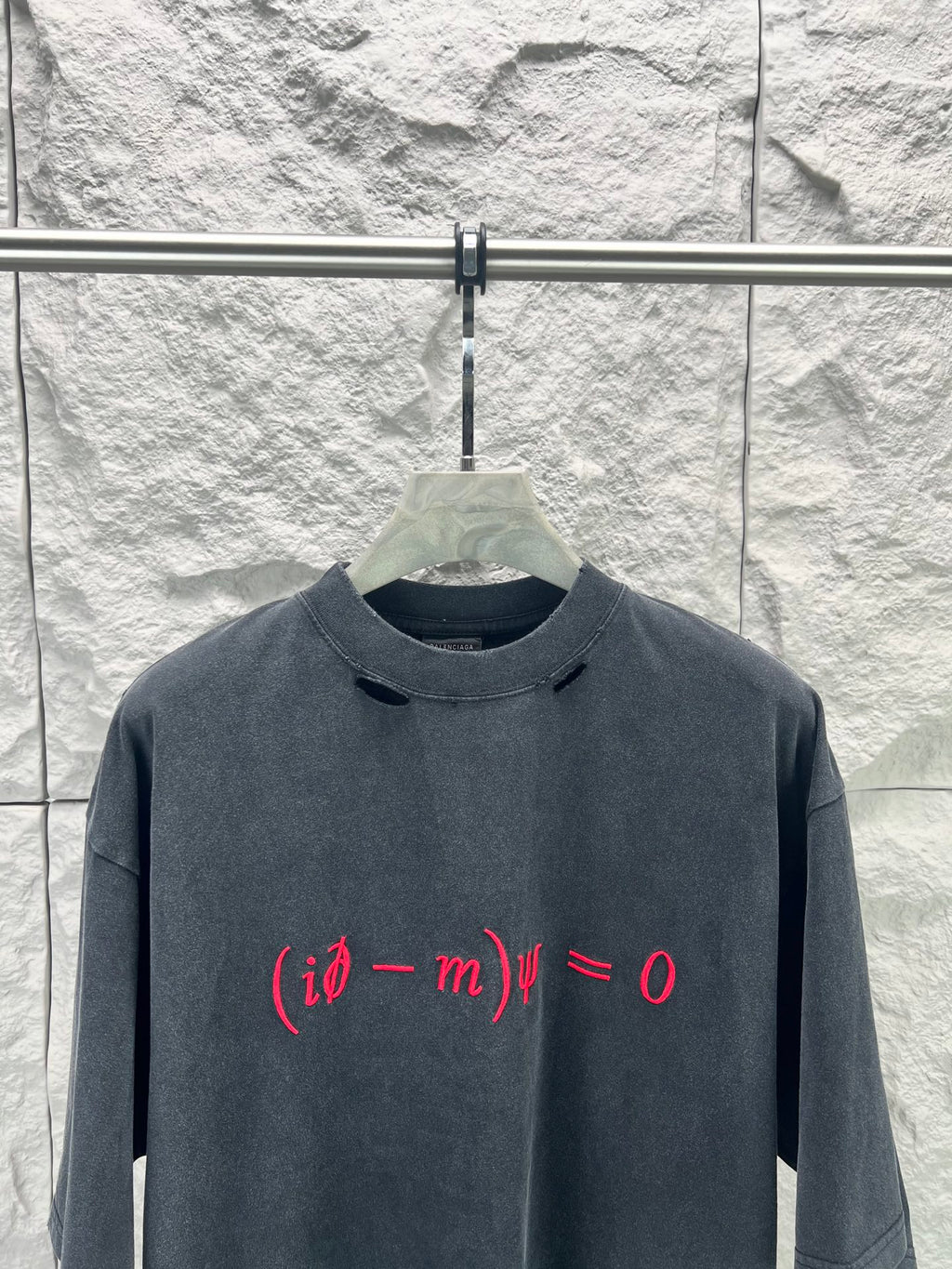 Balenciaga dark blue crew-neck T-shirt with red math formula graphic, short sleeves