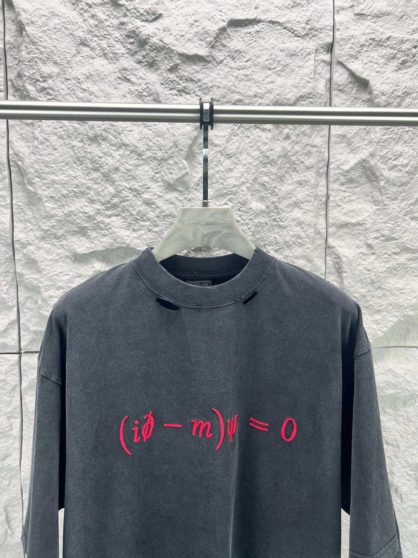 Balenciaga dark blue crew-neck T-shirt with red math formula graphic, short sleeves