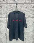 Balenciaga dark blue crew-neck T-shirt with red math formula graphic, short sleeves
