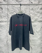 Balenciaga dark blue crew-neck T-shirt with red math formula graphic, short sleeves