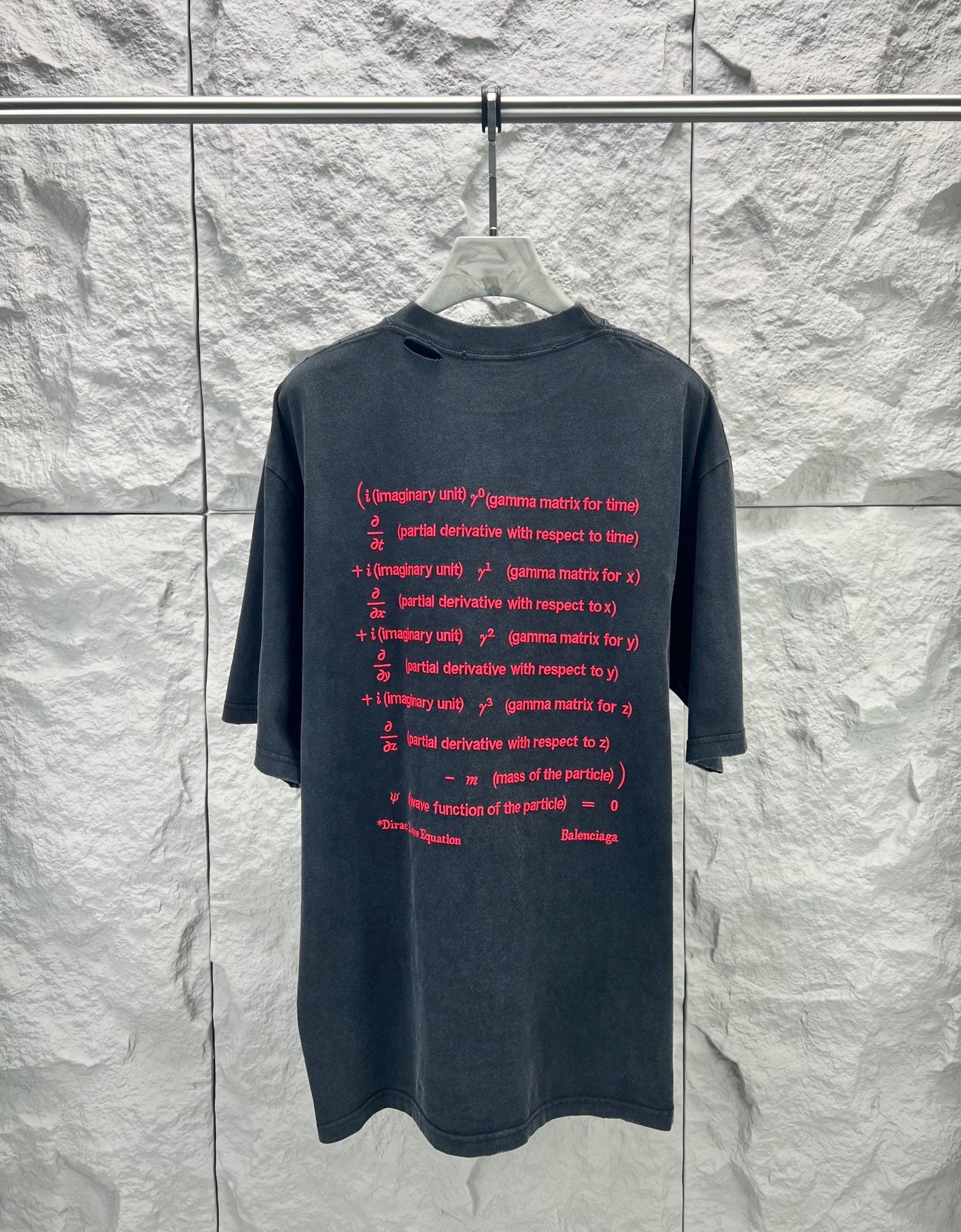 Balenciaga dark blue crew-neck T-shirt back with red formula text print, short sleeves