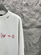 White short-sleeve T-shirt with red graphic print on the chest