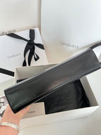 YSL long shoulder bag in dark leather with stitched edges and gold-tone details