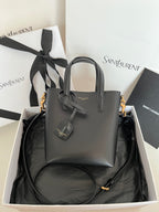 YSL dark gray leather tote bag with bow charm and gold-tone hardware