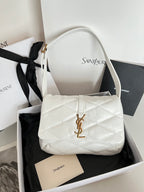 YSL quilted mini handbag, white, top handle, gold YSL logo