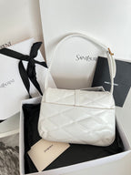 YSL quilted mini handbag, white, shoulder strap, front flap with gold logo