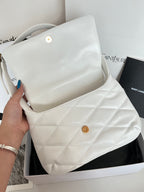 YSL quilted mini handbag, white, top flap with round snap button