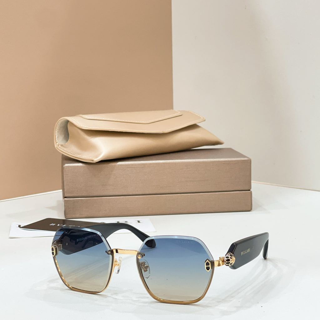 Bvlgari sunglasses with gold-tone frames and blue gradient square lenses