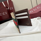 Gucci card case interior with brown leather lining and top card slots