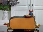 Louis Vuitton monogram handbag back panel in tan leather with gold clasp and strap