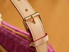 Louis Vuitton bag pink monogram canvas with light beige adjustable strap and gold buckle