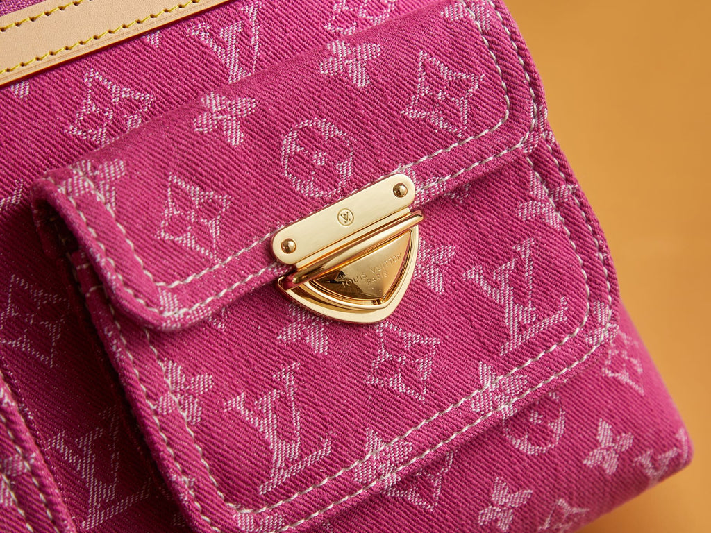 Louis Vuitton bag pink monogram canvas mini flap with gold clasp and stitched trim