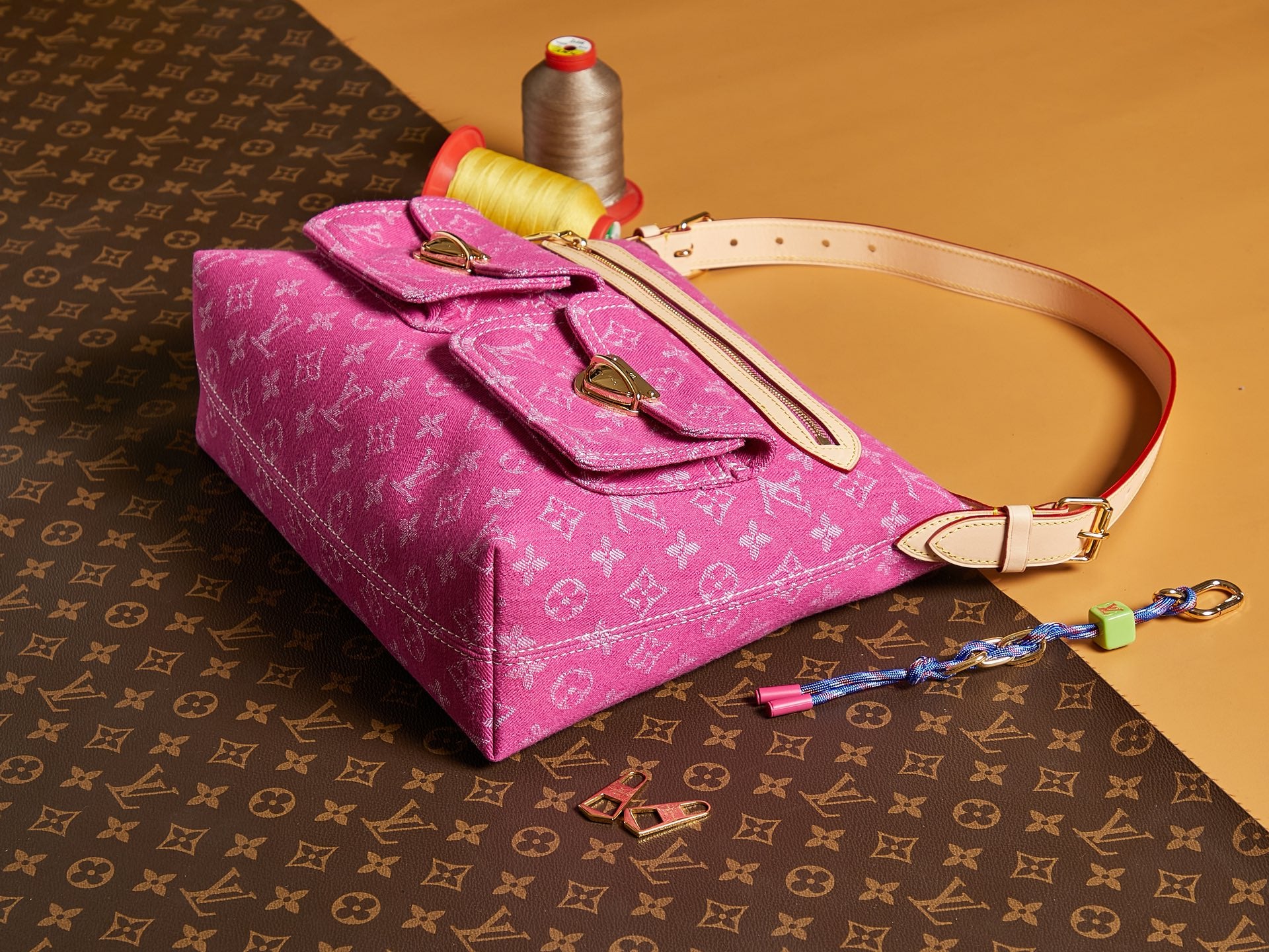 Louis Vuitton bag pink monogram canvas with front buckle strap and top handle