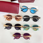 Assorted sunglasses with mixed frames and tinted lenses on display