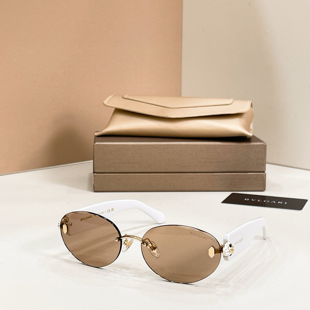 Bvlgari sunglasses with white frame and light brown tinted round lenses