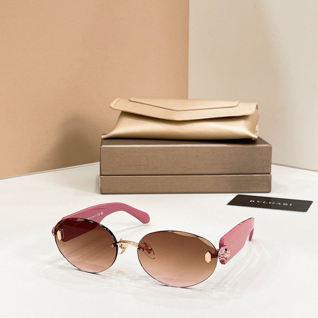 Bvlgari sunglasses with burgundy frame and pink-brown tinted round lenses
