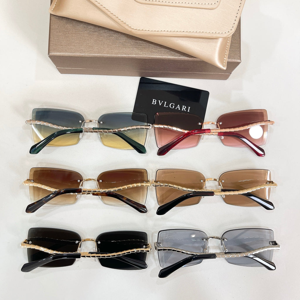Assorted Bvlgari eyeglasses with mixed frames and tinted lenses, shown together
