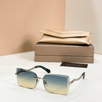 Bvlgari square sunglasses with dark blue frames and gold bar temples
