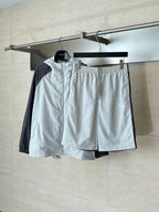 White drawstring waist shorts with front patch seam and side pockets