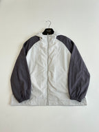 Balenciaga long jacket, white front with dark raglan sleeves and hood