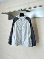 Balenciaga long jacket, white with dark sleeves, full zip and hood