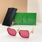 Bottega Veneta sunglasses with red frame and pink tinted square lenses