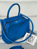 Loewe blue leather structured bag with rounded handle and crossbody strap