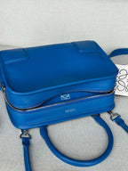 Loewe blue leather mini crossbody bag with front flap and zip pocket