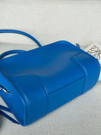 Loewe blue leather structured bag with zip top and folded corners detail