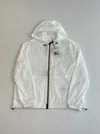 Burberry white hooded zip jacket with blue logo patch on chest