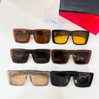 Set of six square sunglasses with mixed frame colors and lenses, YSL logos.