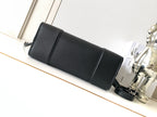 Loewe black leather long pouch bag with top strap and front seam detail