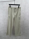 Light olive cargo pants with drawstring waist and button closure