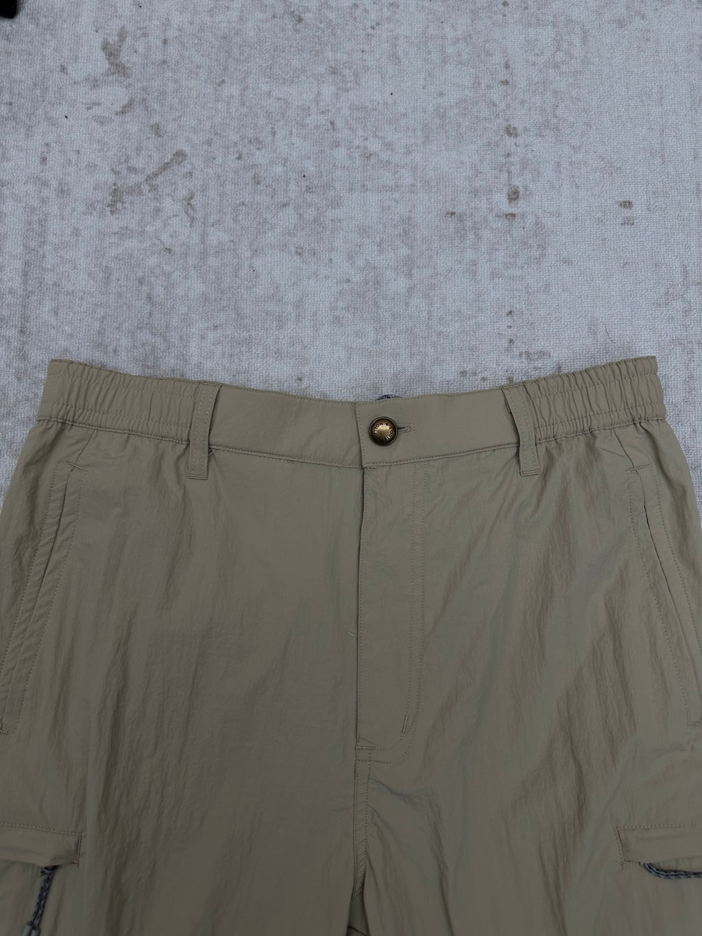 Light olive pants waistband with button and belt loops