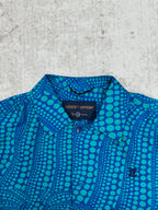 Louis Vuitton blue long-sleeve button-up shirt with teal dot pattern and collar