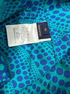 Louis Vuitton size label on blue long-sleeve button-up shirt with teal dot pattern