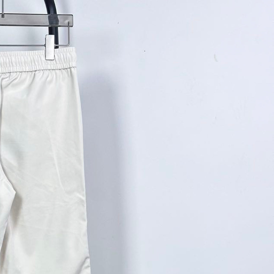 Prada white pants, elastic waist and relaxed fit, cropped view