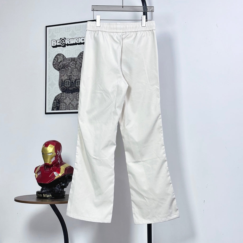 Prada white pants, relaxed straight leg, elastic waistband with drawstring