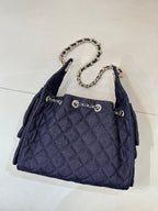 Chanel quilted dark blue shoulder bag with chain strap and front logo hardware