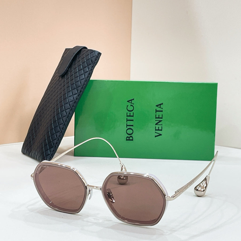 Bottega Veneta sunglasses with silver-tone frame and mauve-tinted lenses