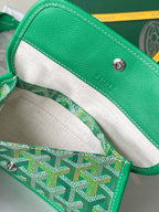Green handbag interior lining with snap closure and silver button