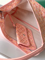 Goyard pink monogram tote bag interior with zip pocket and fabric lining