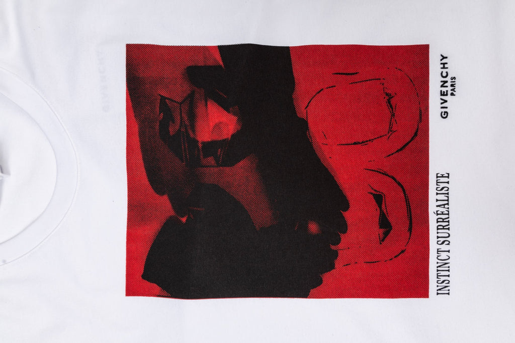 Givenchy white T-shirt with red and black artwork and vertical text