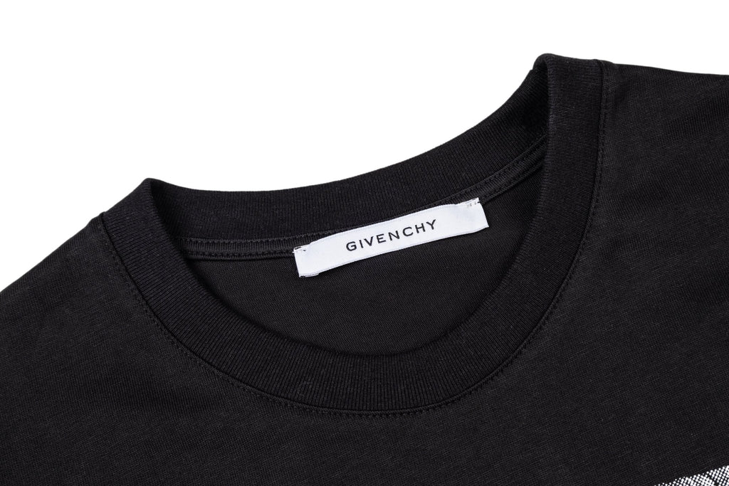 Givenchy black T-shirt neckline with small logo label on the inside collar