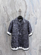 Givenchy short-sleeve button-up shirt with navy rose pattern and black trim